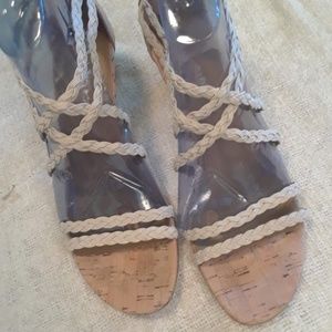 Beige low heel sandals